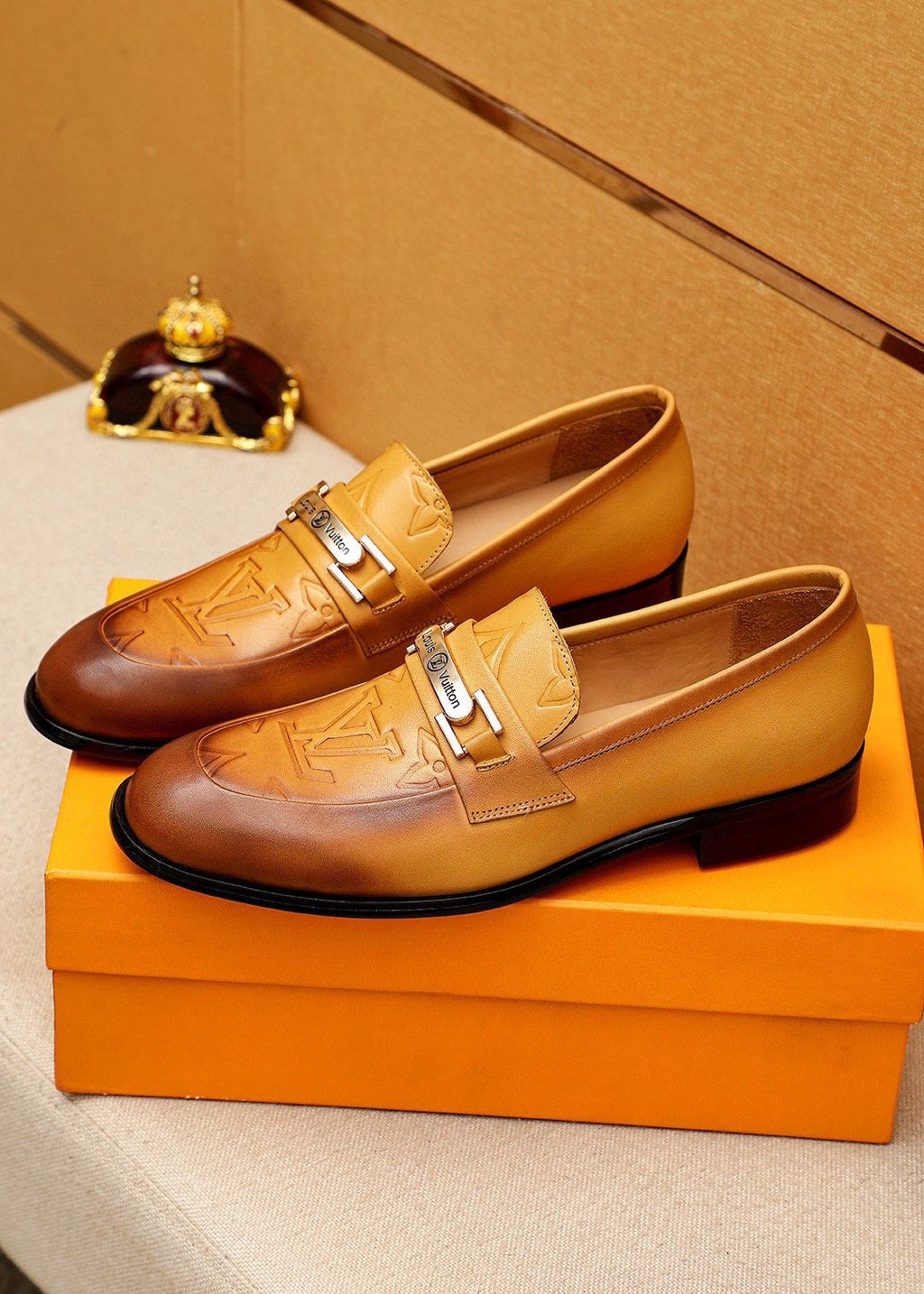 Louis Vuitton Embossed Metal-Bar Loafers — front