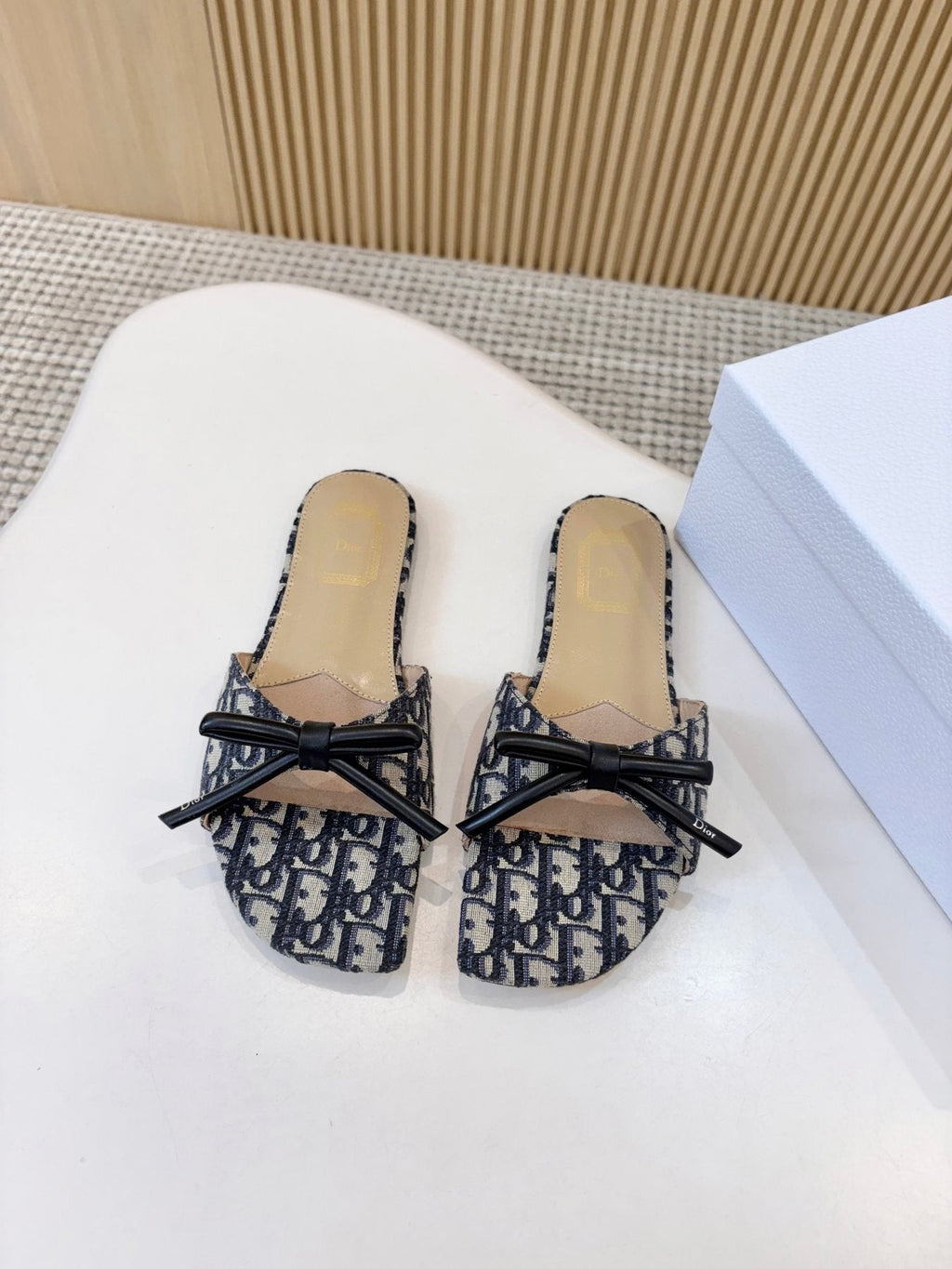 Dior Bow Flat Mule Sandals — front