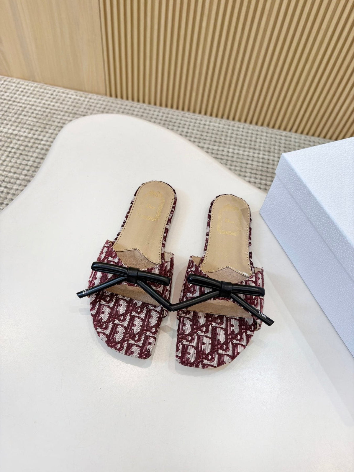 Dior Bow Flat Mule Sandals — front
