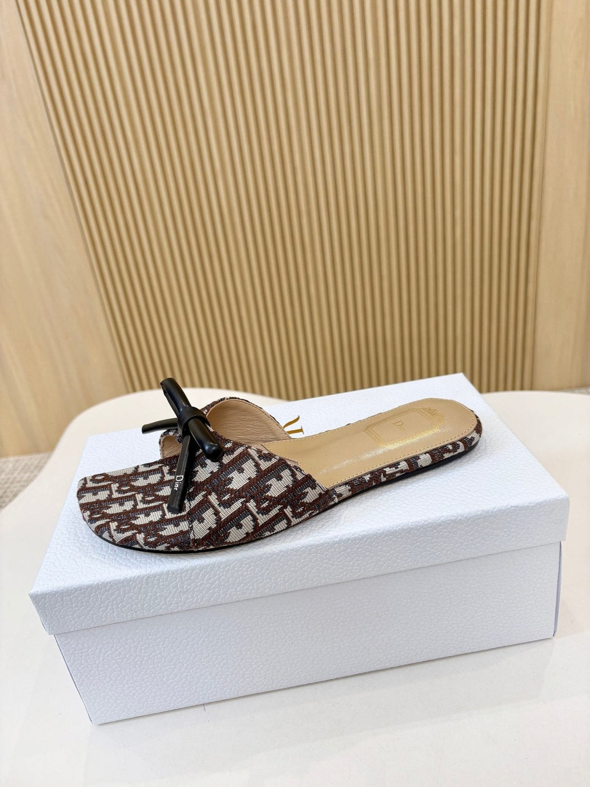 Dior Bow Flat Mule Sandals — front
