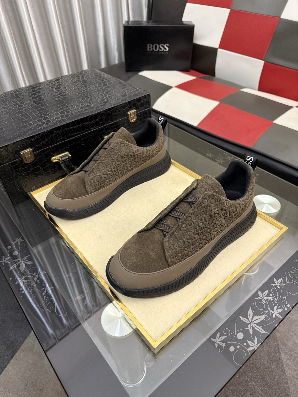 BOSS Textured Slip-On Sneakers — front