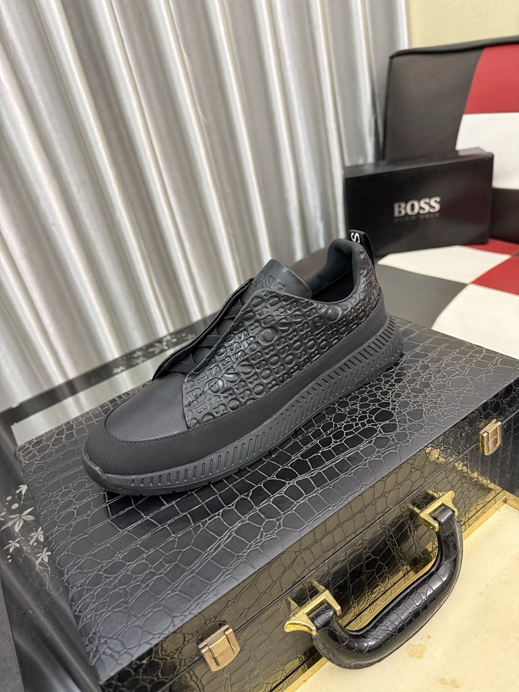 BOSS Textured Slip-On Sneakers — front