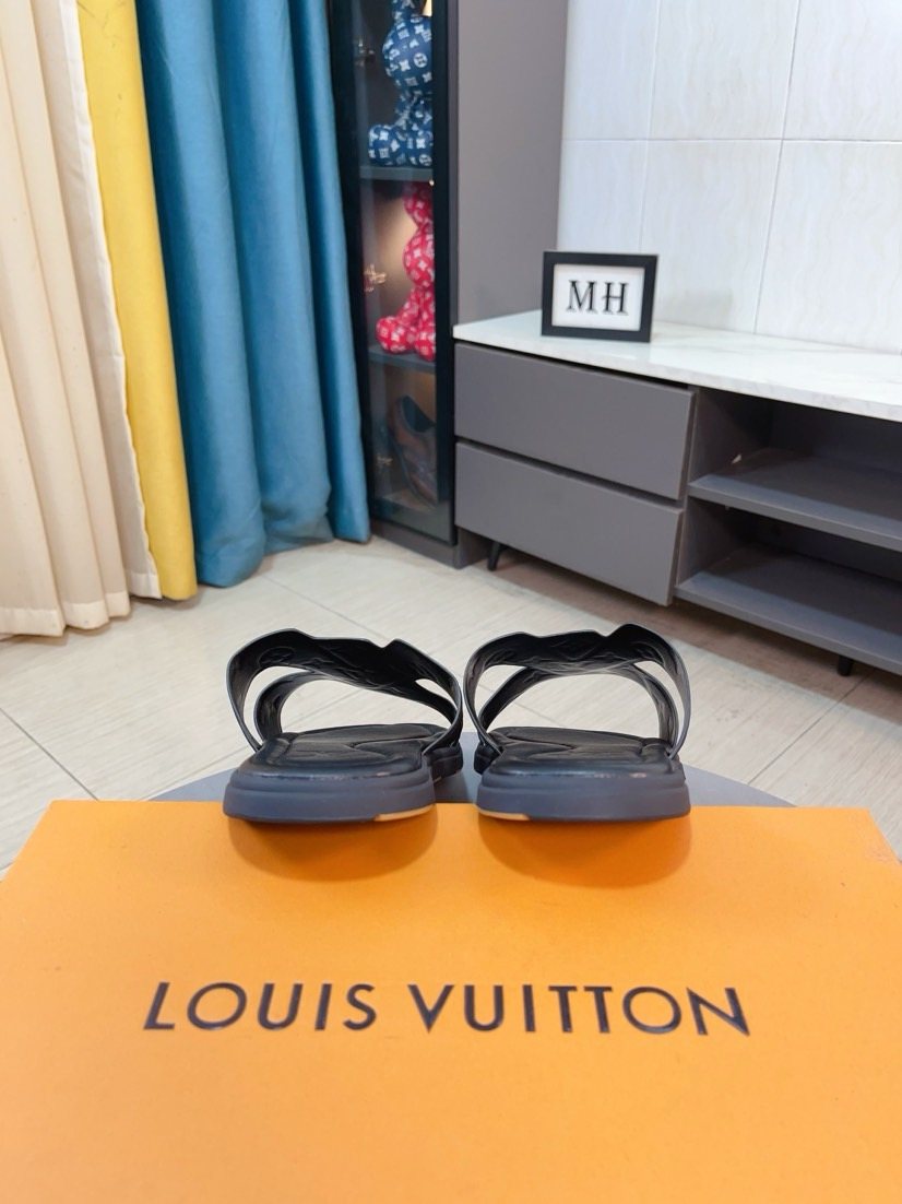 Louis Vuitton Embossed Strap Slide Sandals — front